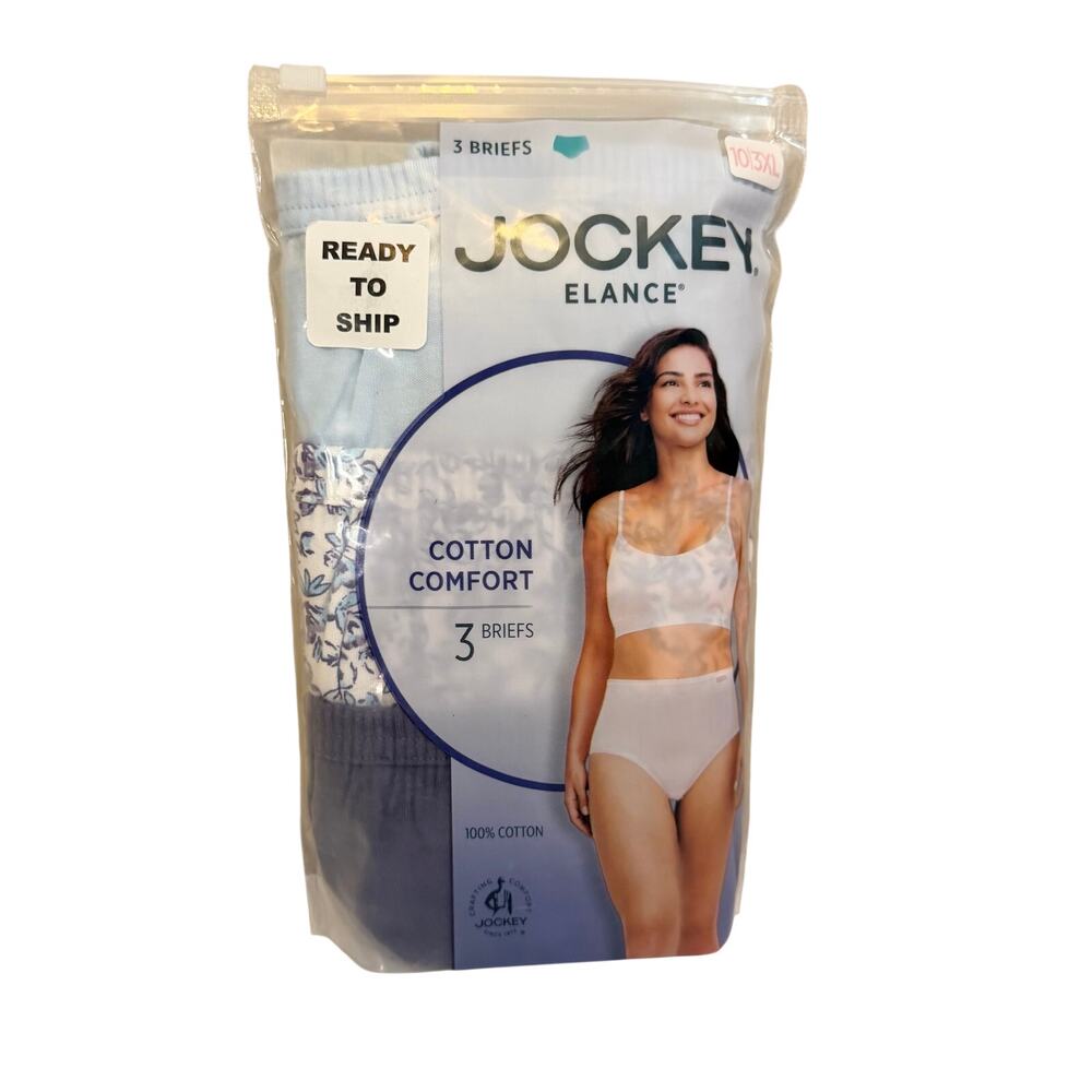 Jockey Elance Cotton Comfort Briefs Underwear 3 Pack Floral Blue Size 10 3XL NWT